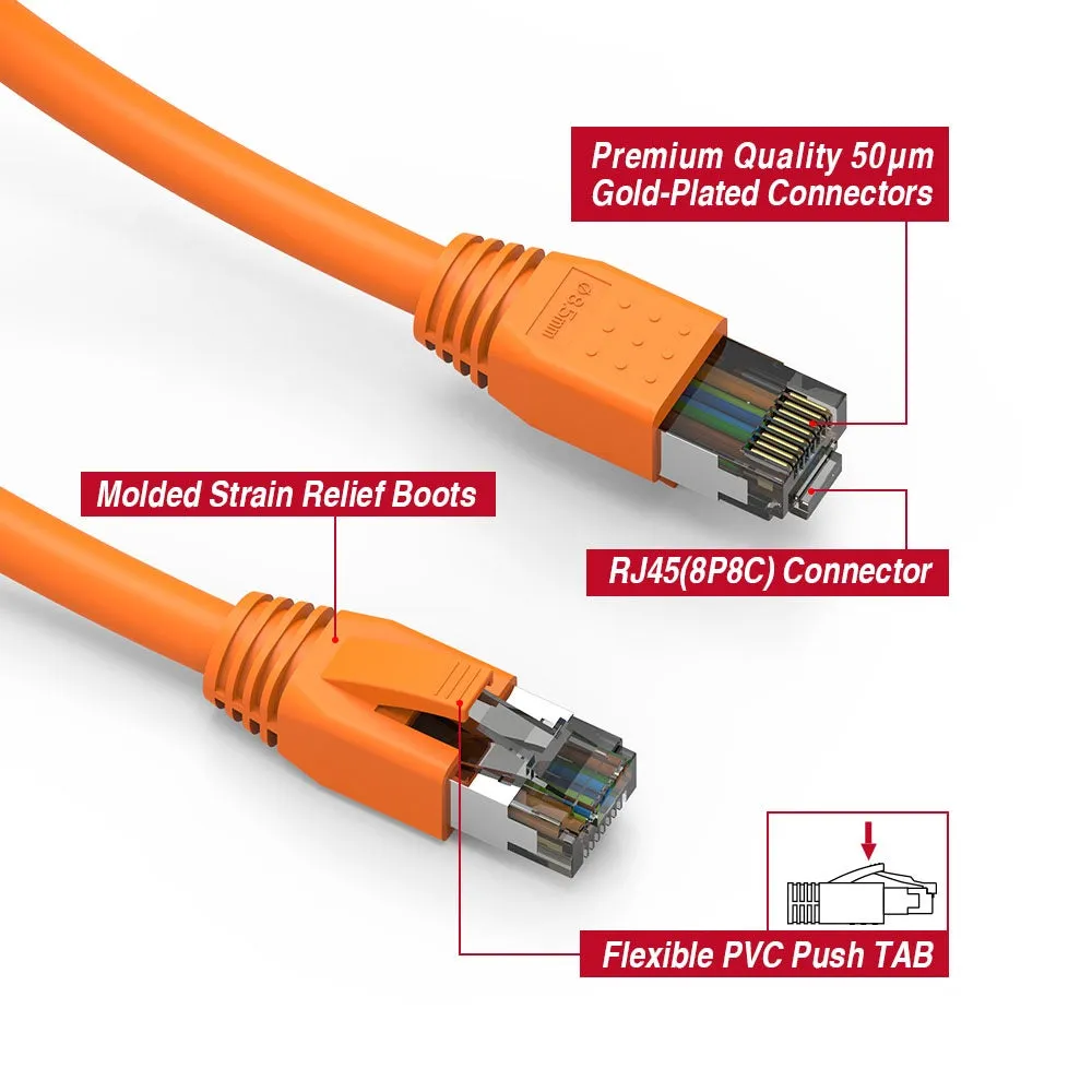 15Ft Cat.8 S/FTP Ethernet Network Cable 2GHz 40G Orange 24AWG