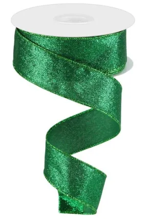 1.5" Shimmer Glitter Ribbon: Emerald Green (10 Yards)