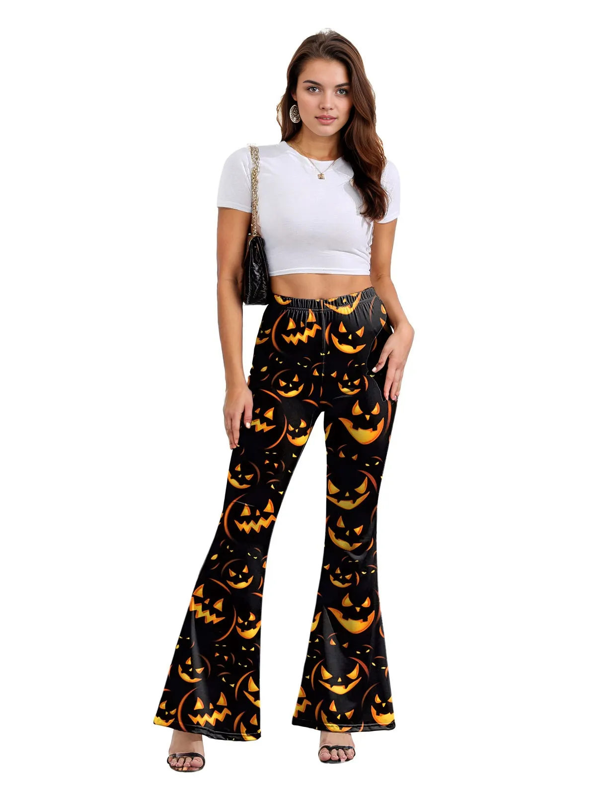 1960s Halloween Pumpkin Ghost Flare Pants