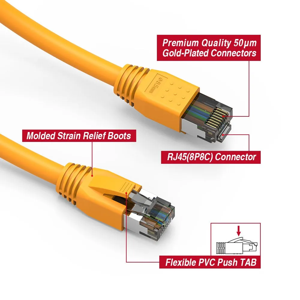 1Ft Cat.8 S/FTP Ethernet Network Cable 2GHz 40G Yellow 24AWG