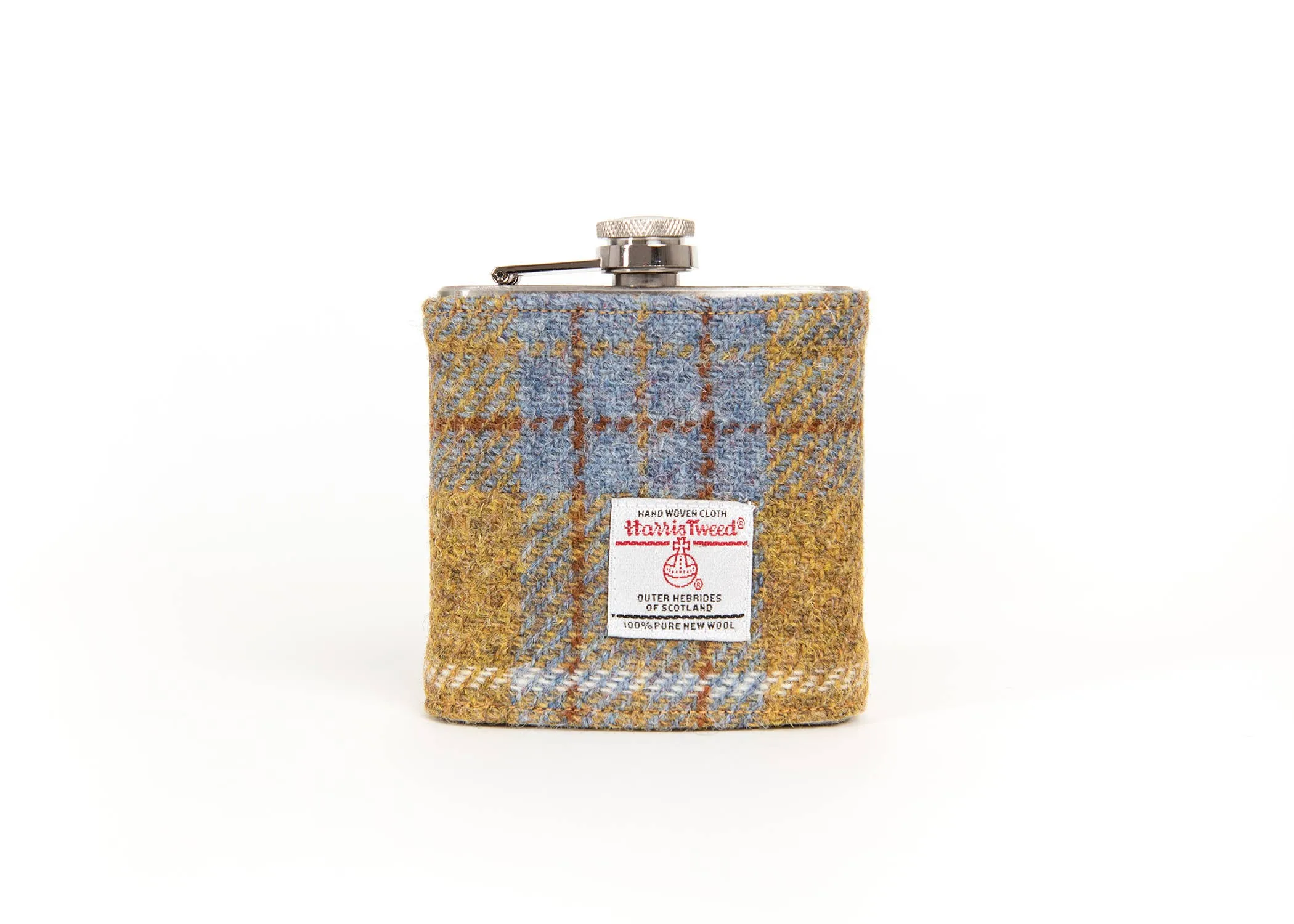 6oz Harris Tweed Hip Flask - Mustard Tartan