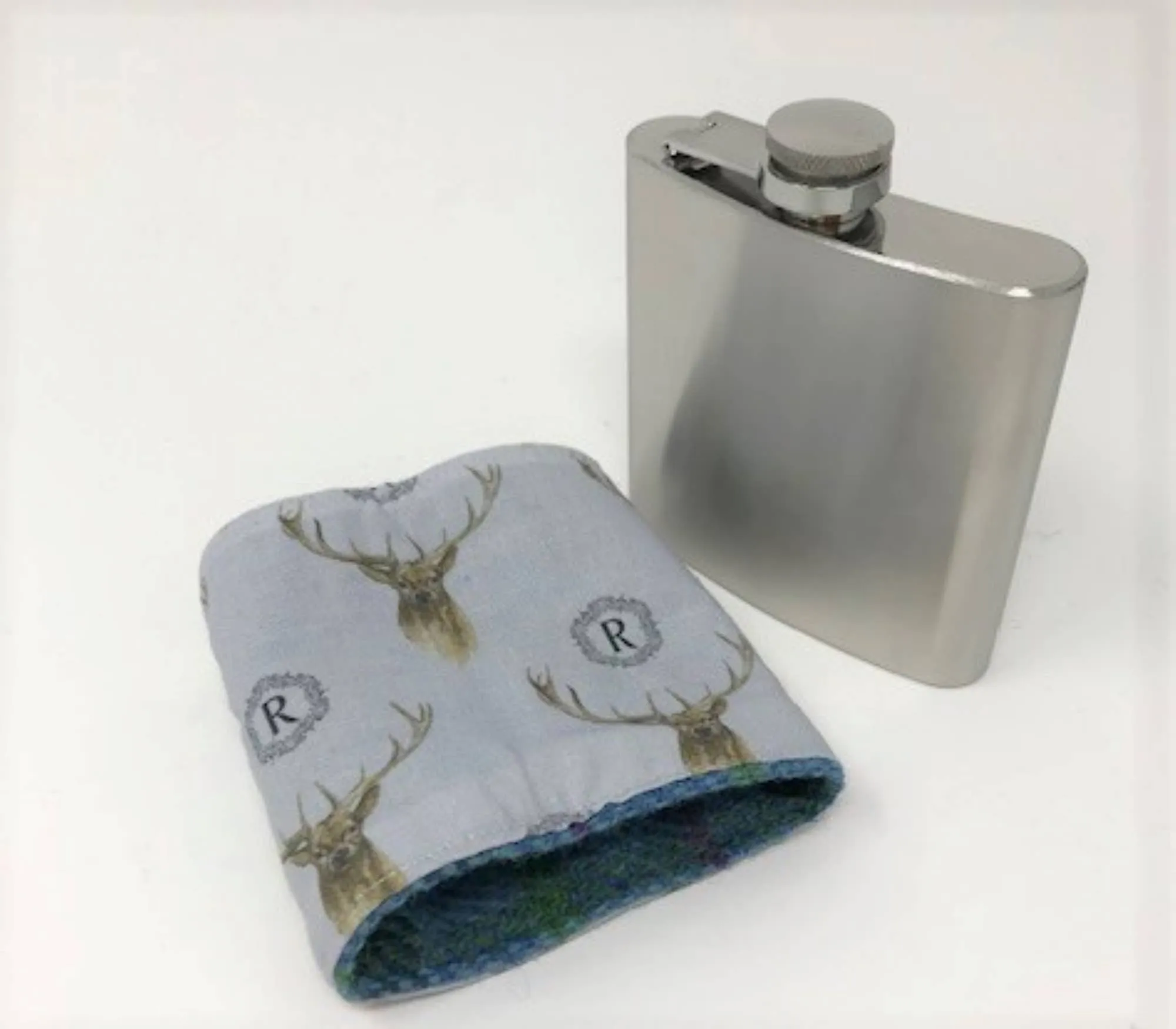 6oz Harris Tweed Hip Flask - Mustard Tartan