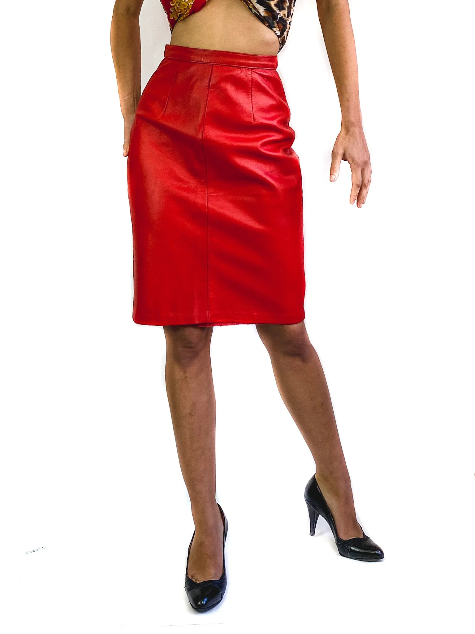 80s vintage leather pencil skirt