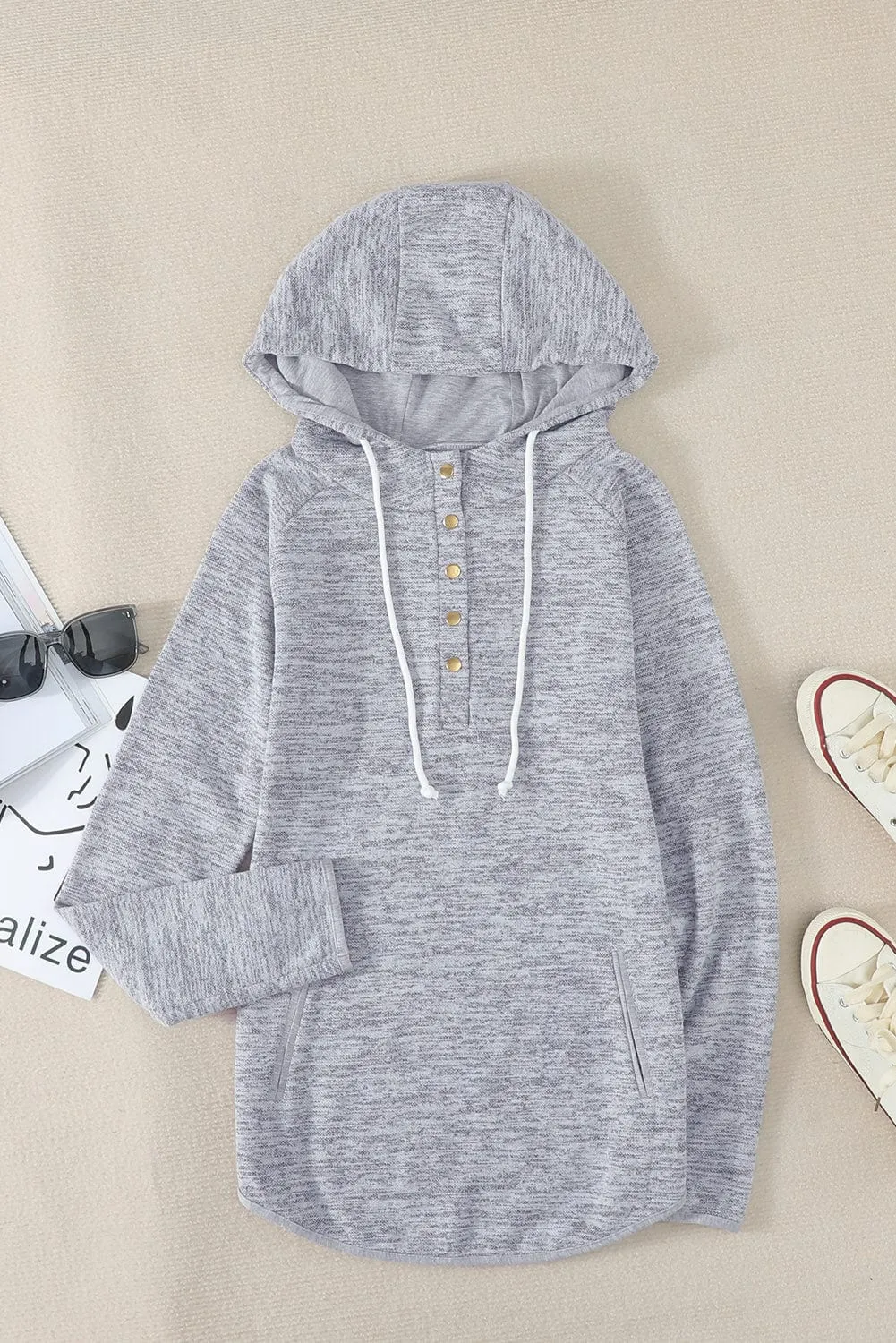 Animal Paw Print Pullover Button Hoodie - Gray - Women's Casual/Fashion Style