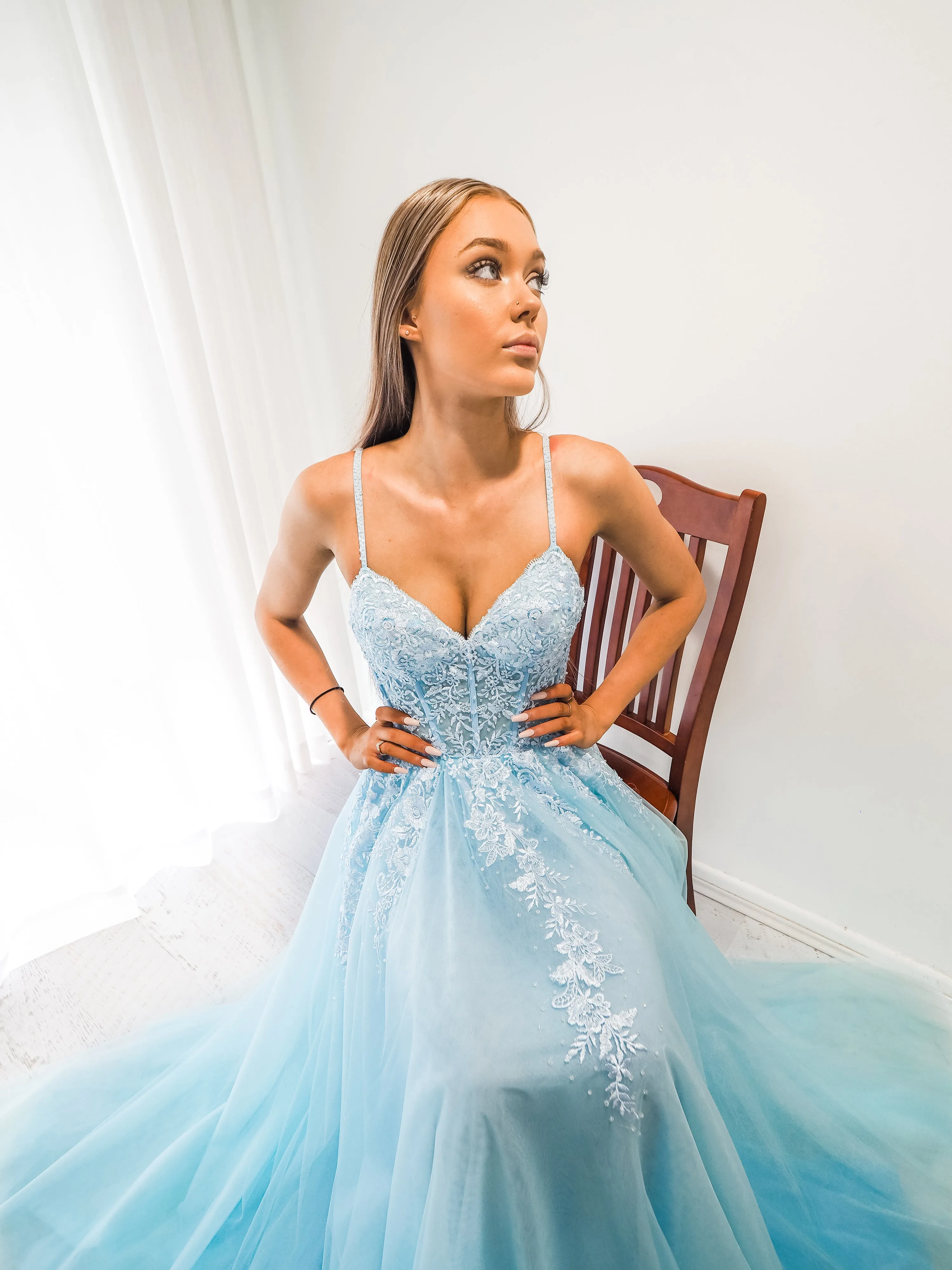 Baby blue tulle corset lace princess dress with lace up back