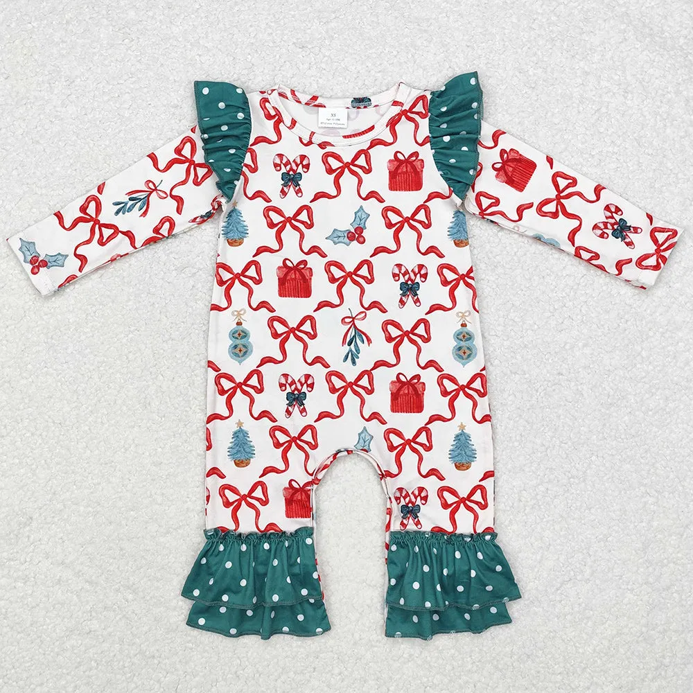 Baby Infant Girls Rompers Christmas Bows Gifts Long Sleeve Rompers LR1285