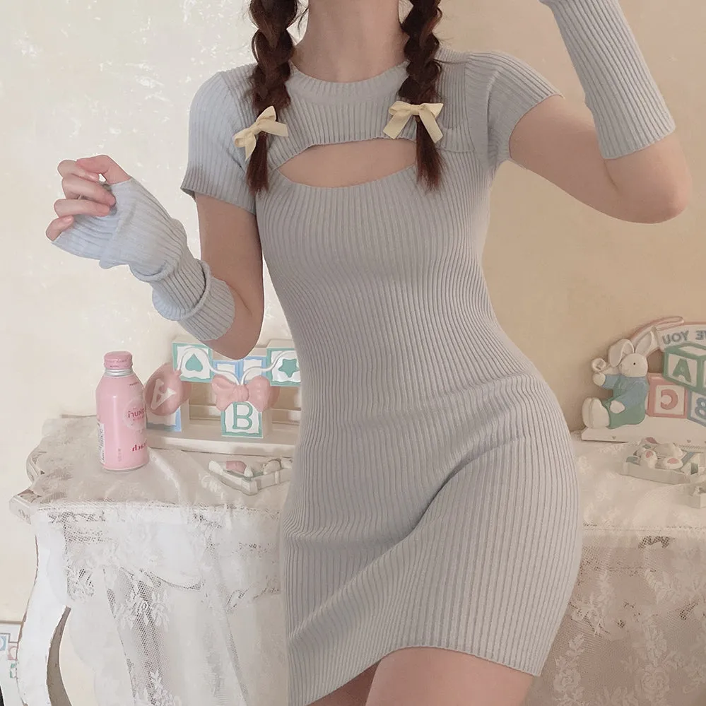 [Basic] Soft Kitty bodycon knitting dress set