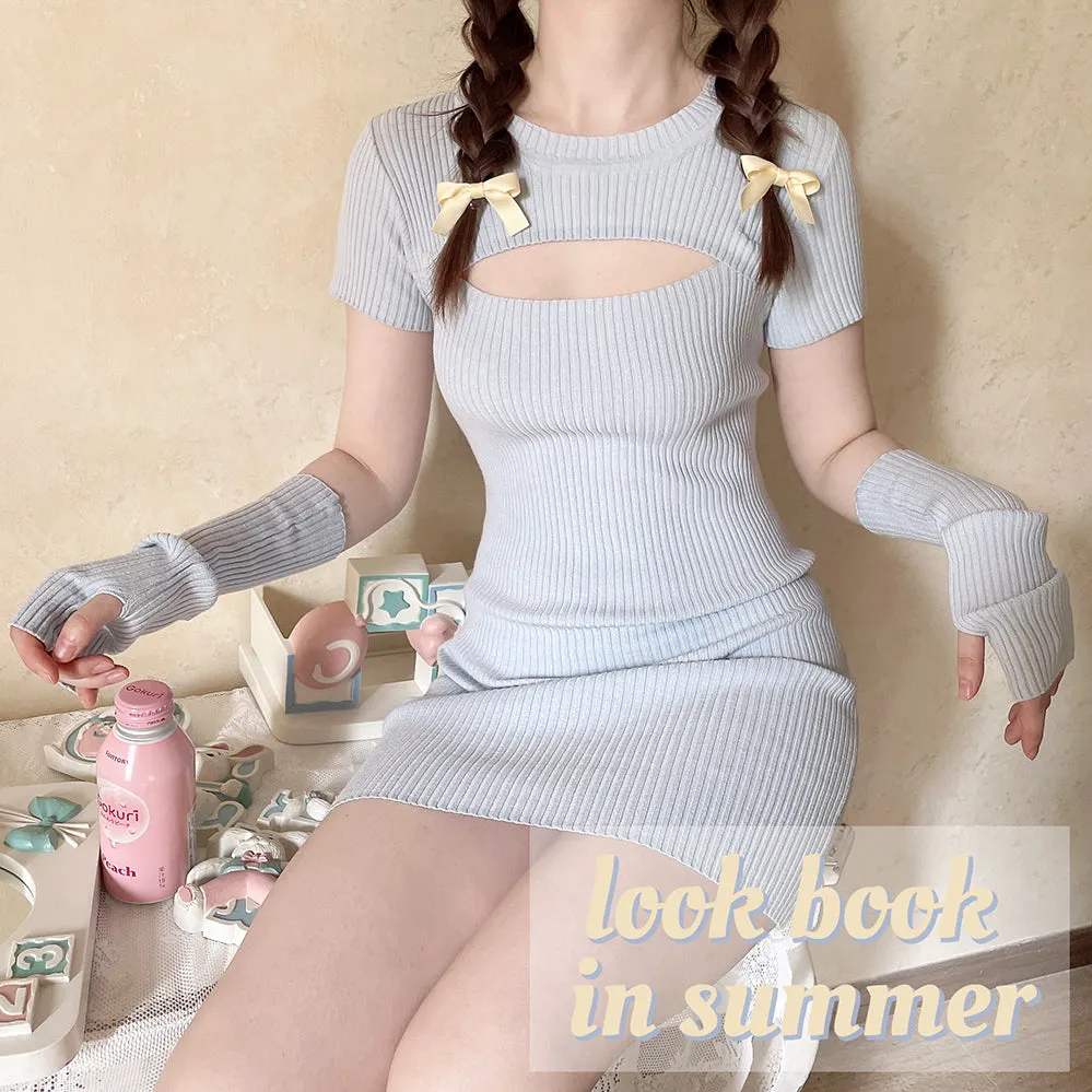 [Basic] Soft Kitty bodycon knitting dress set