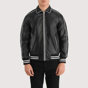 Black Leather Varsity Jacket for Men