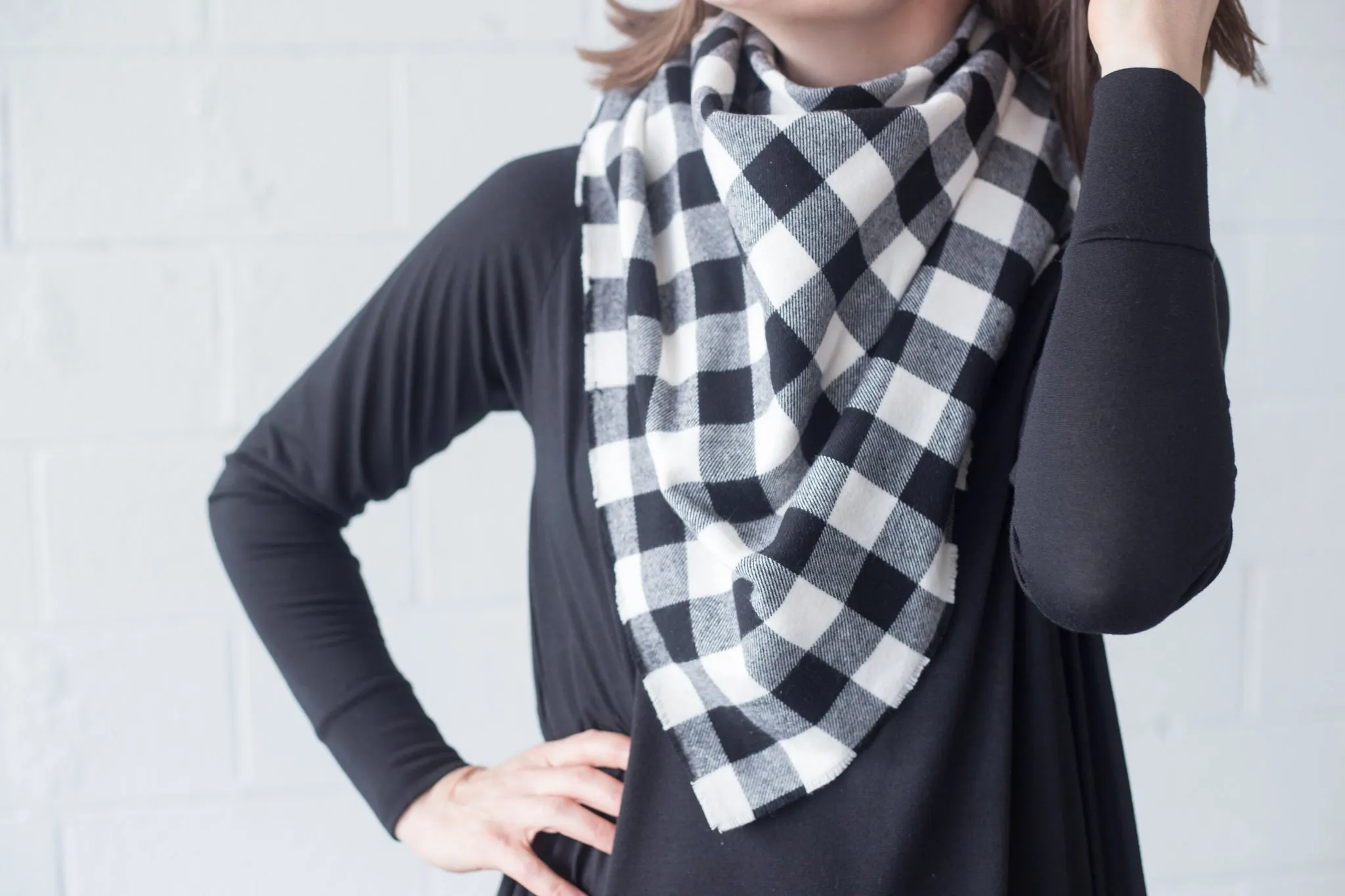 Blanket Scarf - Black/White Buffalo Plaid