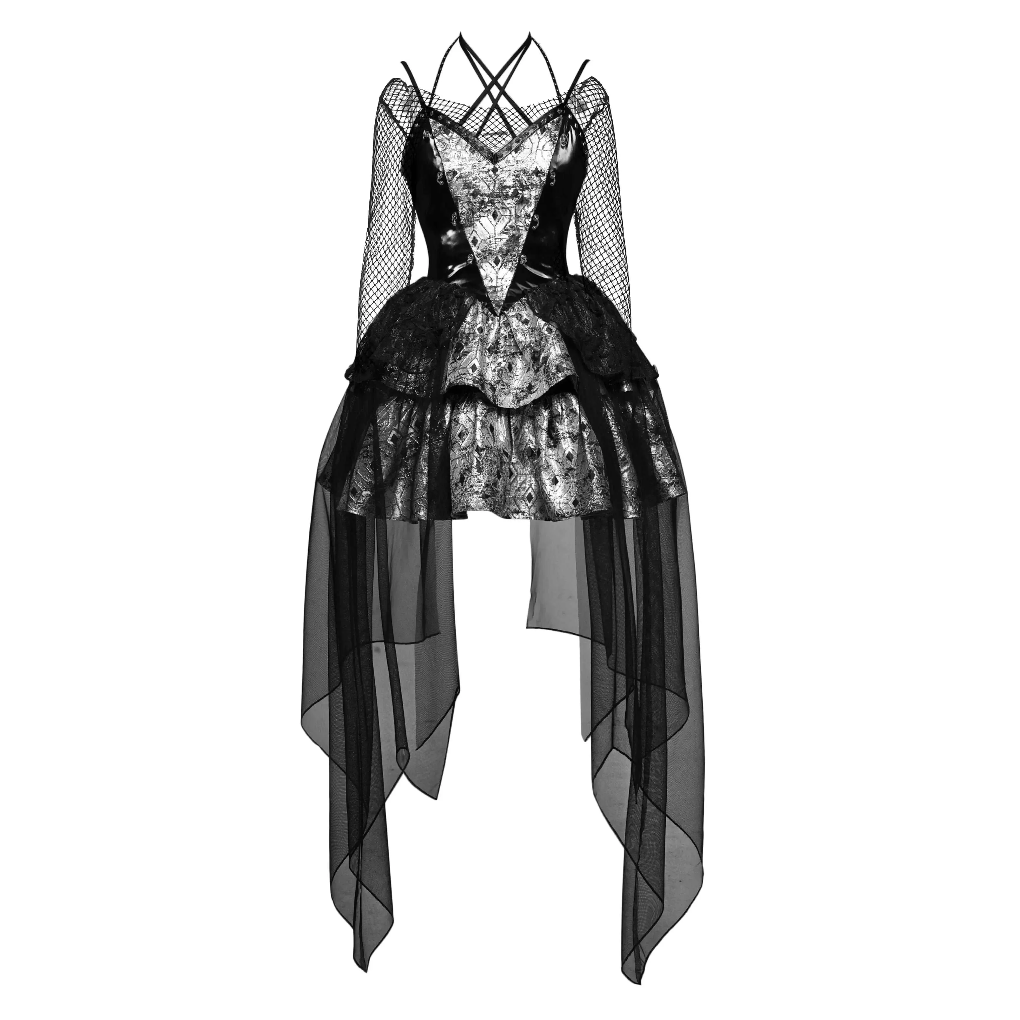 Blood Supply Metal Gothic Punk Fishing Net Mesh Halter Neck Suspender Dress