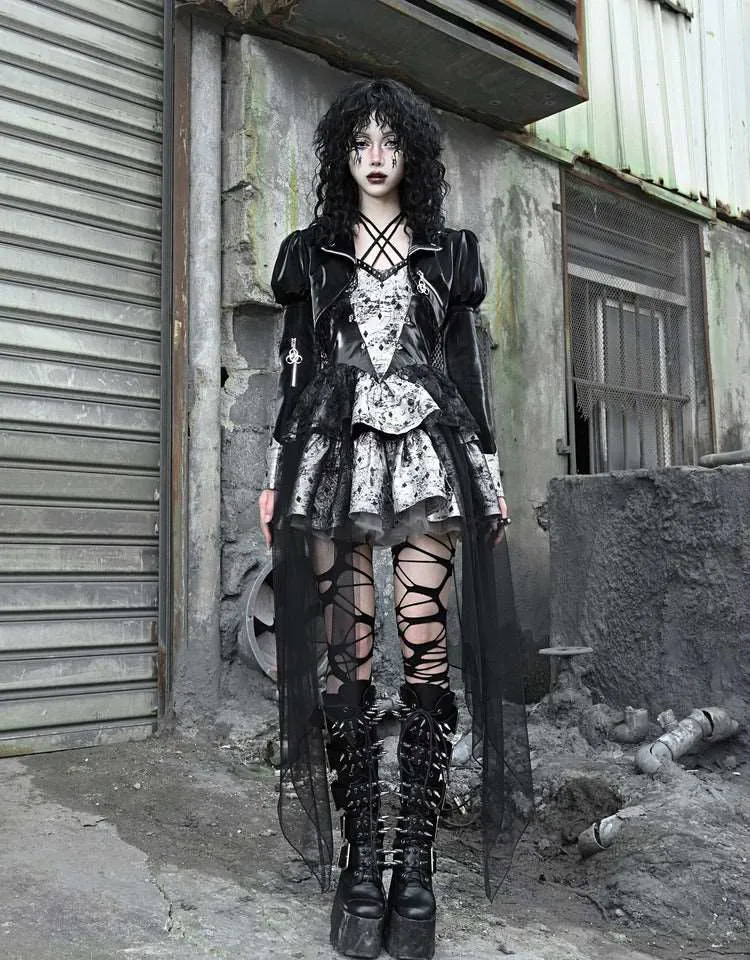 Blood Supply Metal Gothic Punk Fishing Net Mesh Halter Neck Suspender Dress