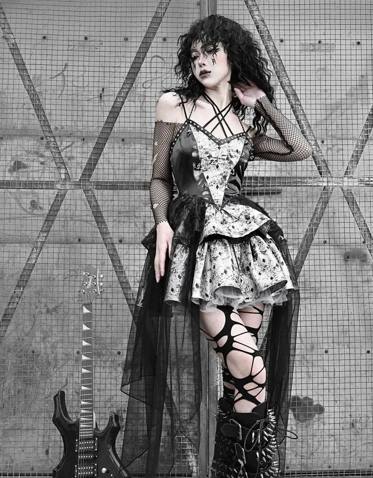 Blood Supply Metal Gothic Punk Fishing Net Mesh Halter Neck Suspender Dress