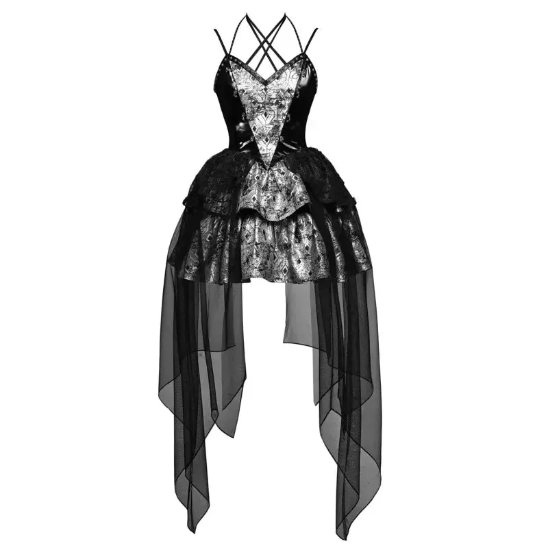 Blood Supply Metal Gothic Punk Fishing Net Mesh Halter Neck Suspender Dress