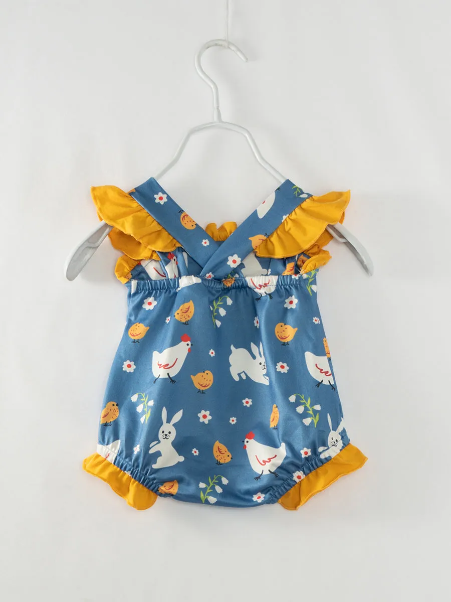 Blue Chicken LITTLE SISTER Ruffle Smocked Baby Girl Romper