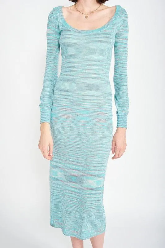 Blue Multi Scoop Neck Sweater Midi Dress