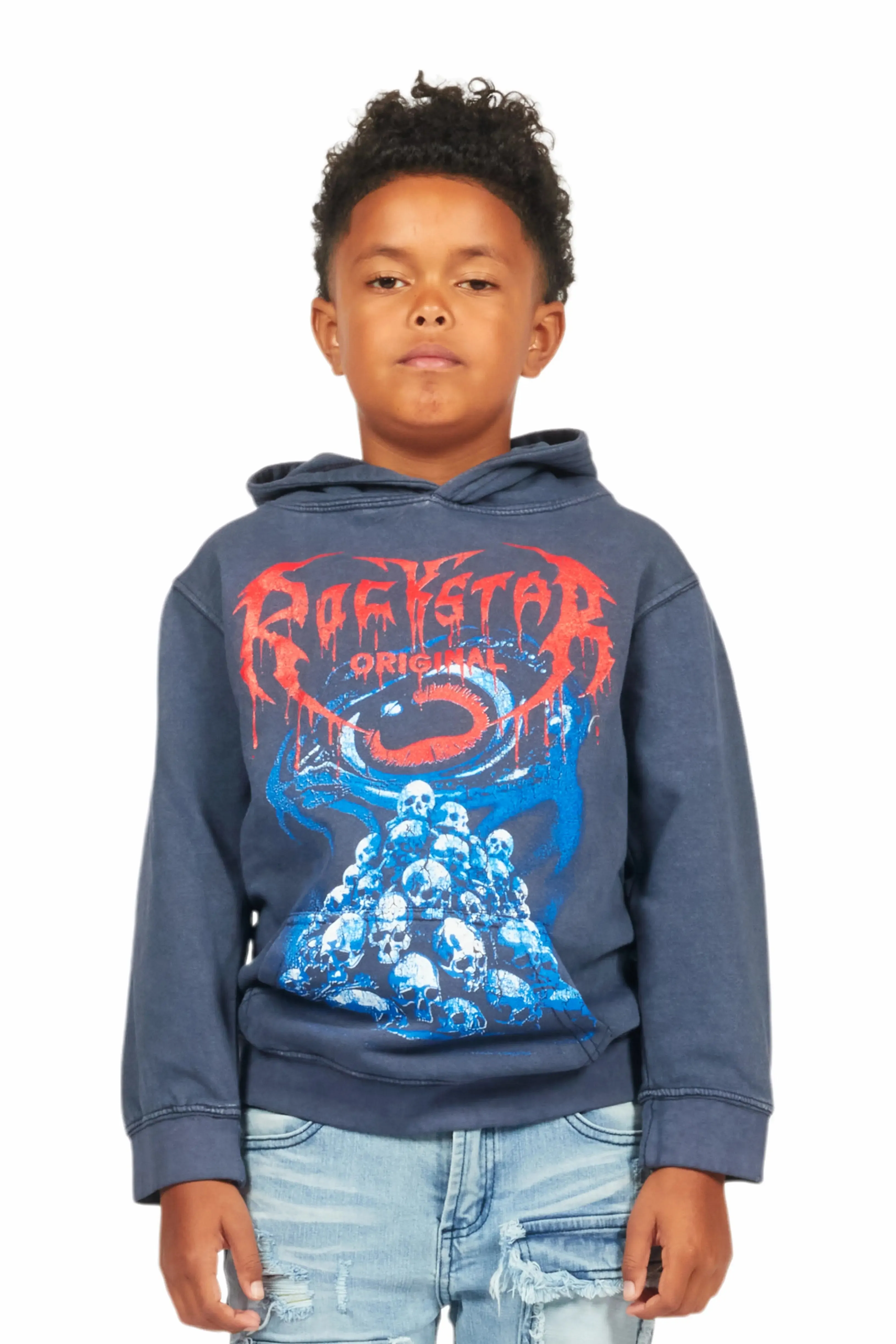 Boys Vicious Vintage Navy Graphic Hoodie