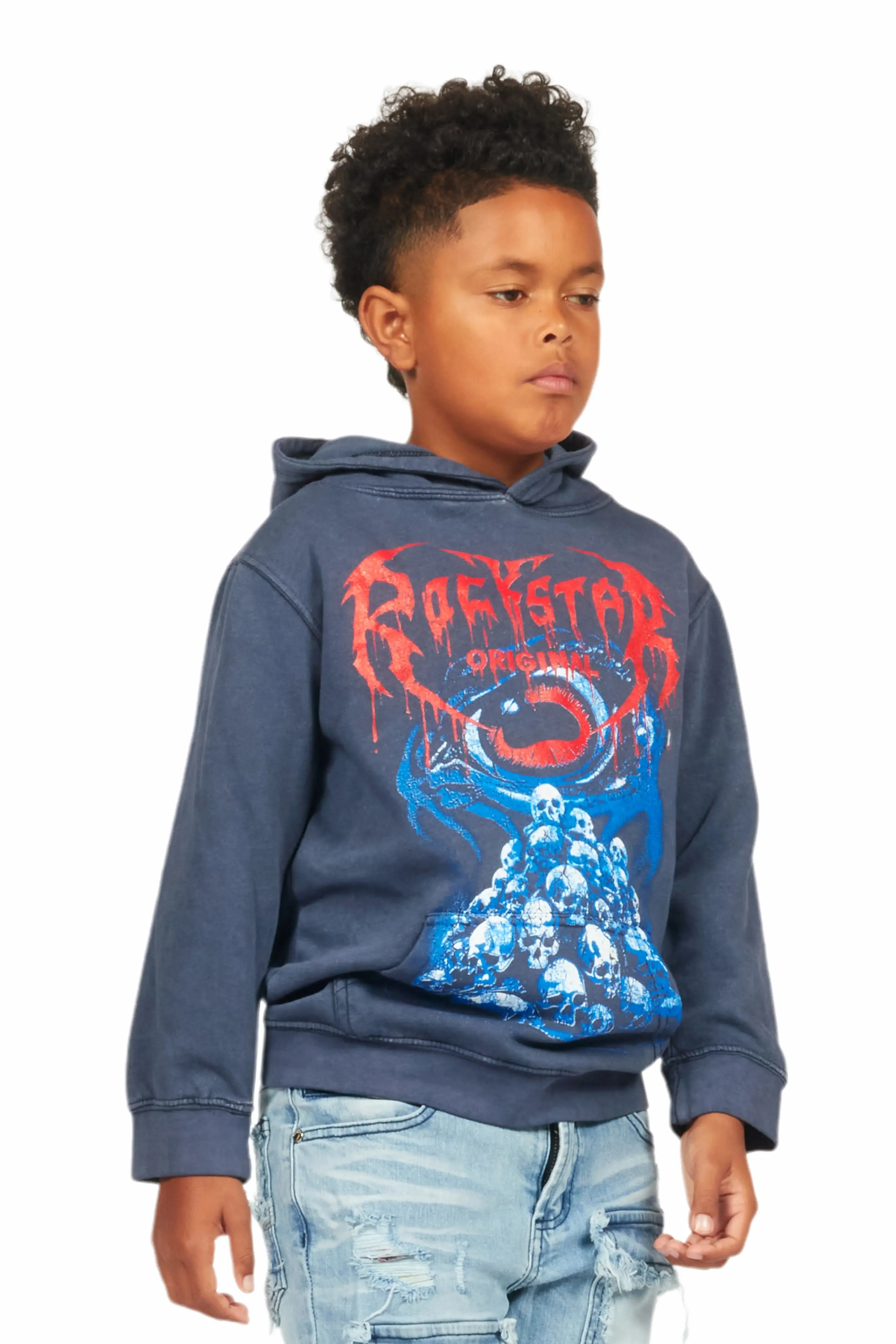 Boys Vicious Vintage Navy Graphic Hoodie