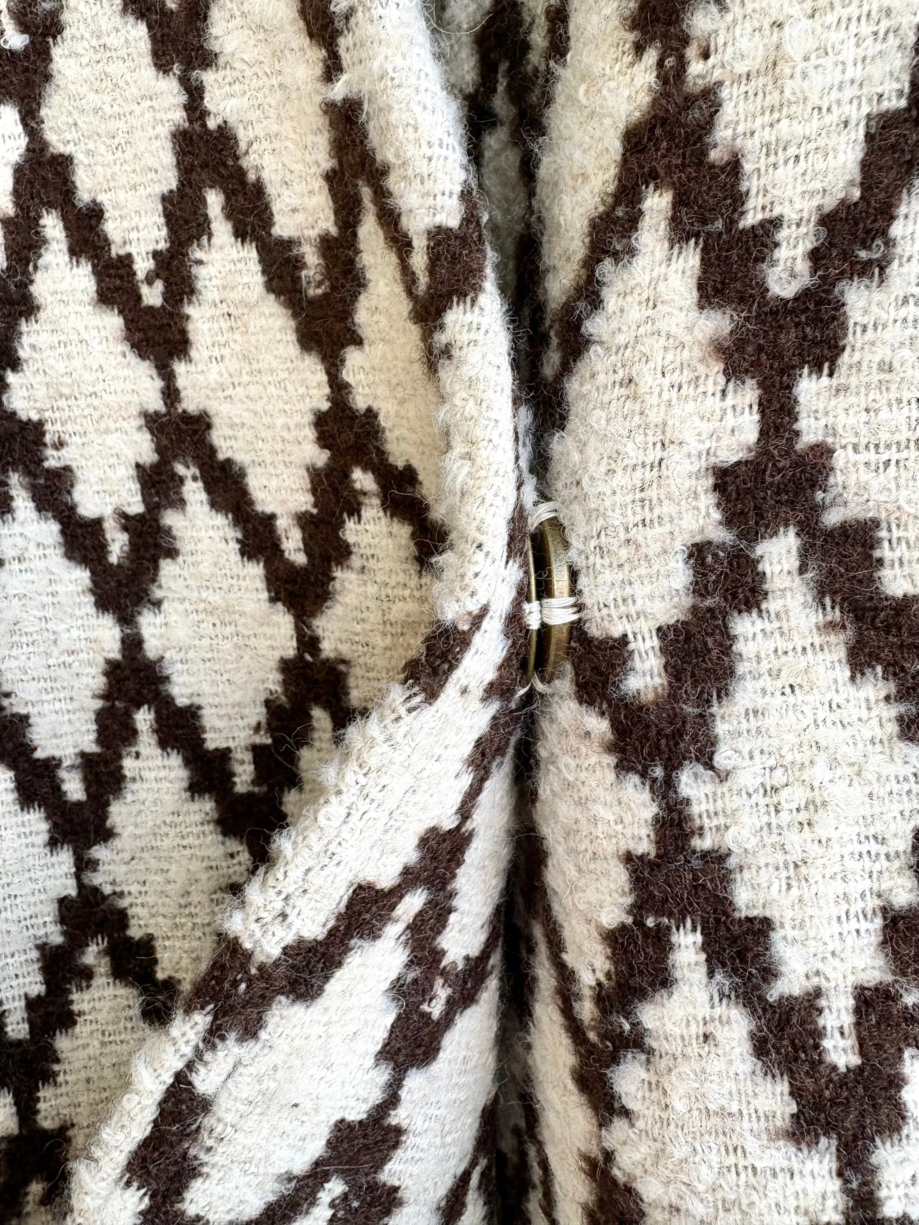 Brown/Ivory Diamond Pattern Wool Blend Duster w/ Snap Closure