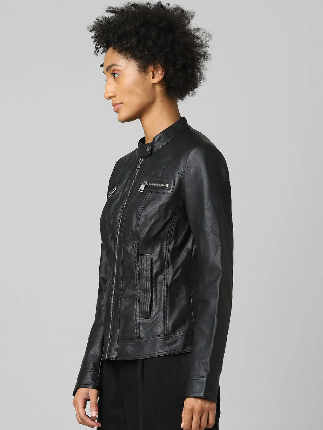 Buy Women Black Biker Jacket Online | QAWACH