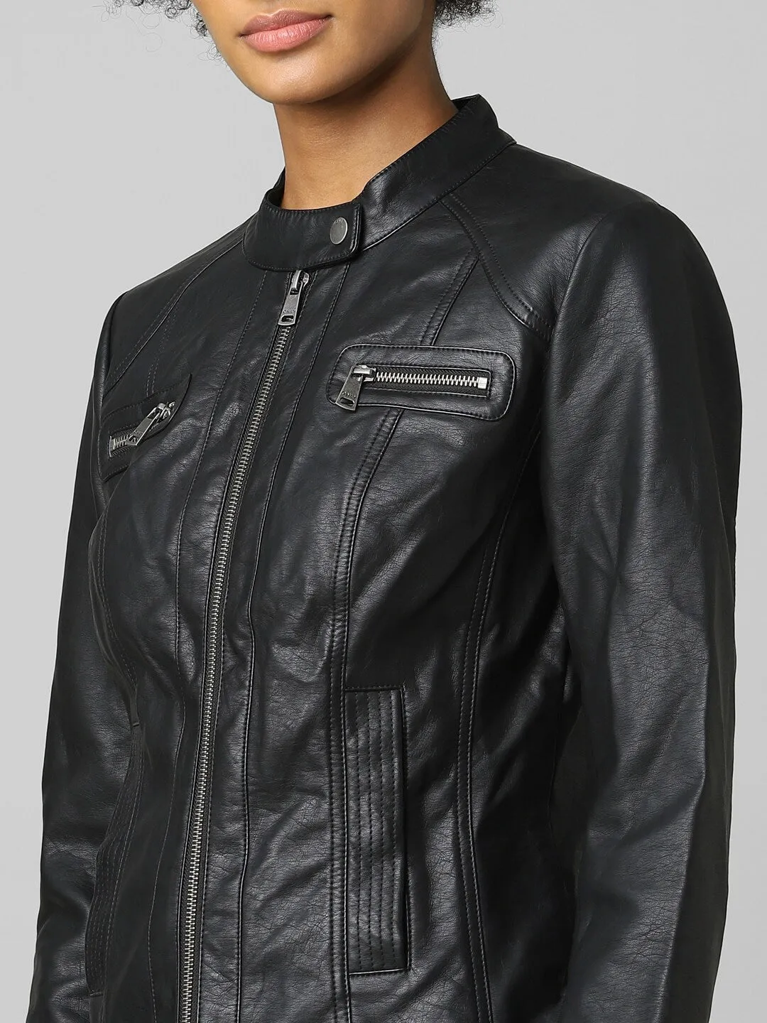 Buy Women Black Biker Jacket Online | QAWACH