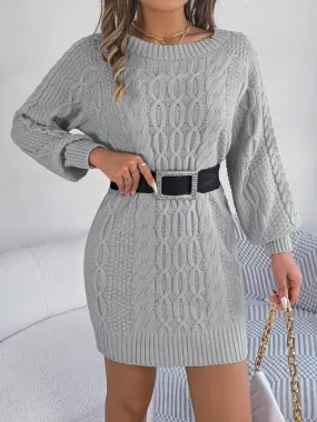 Cable-Knit Round Neck Sweater Dress