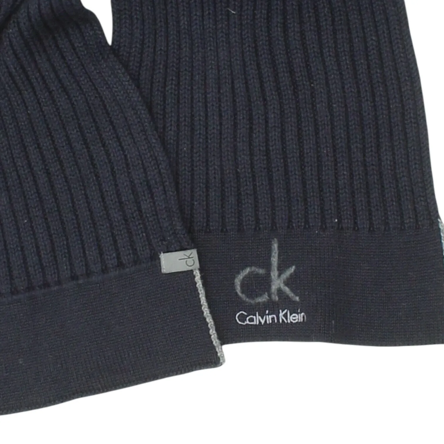 Calvin Klein Mens Womens Navy Knit Scarf | Vintage Luxury High End Designer VTG