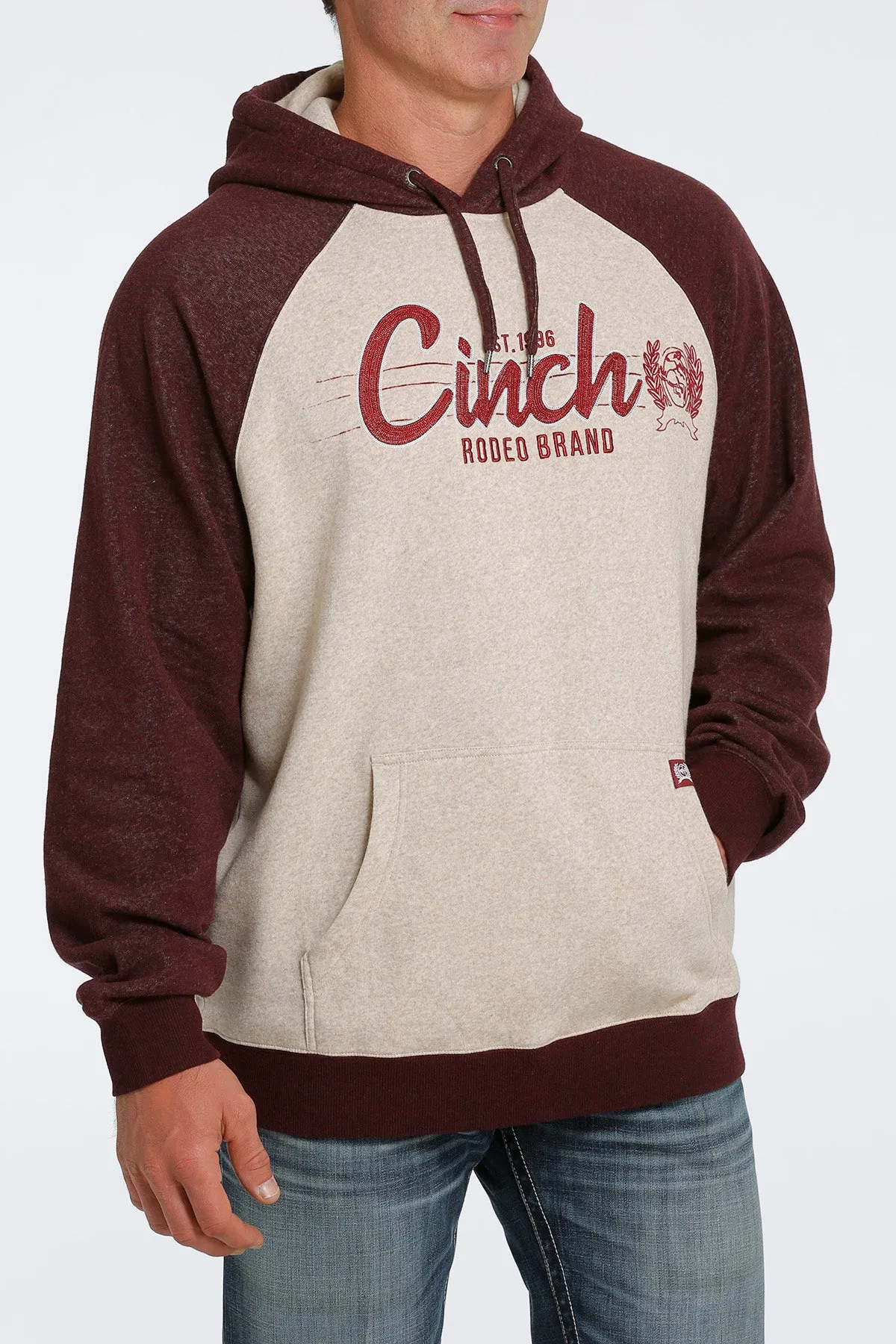 Cinch Men's Khaki and Burgundy Logo Hoodie