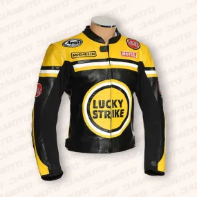 Classic Yellow & Black Lucky Strike Leather Motorcycle Jacket