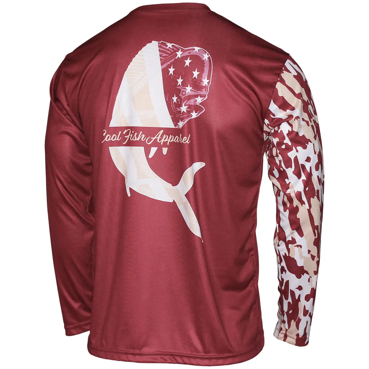 Cool Fish Apparel Men's Florida State Flag Fish Design Long Sleeve Performance T-shirt - Garnet