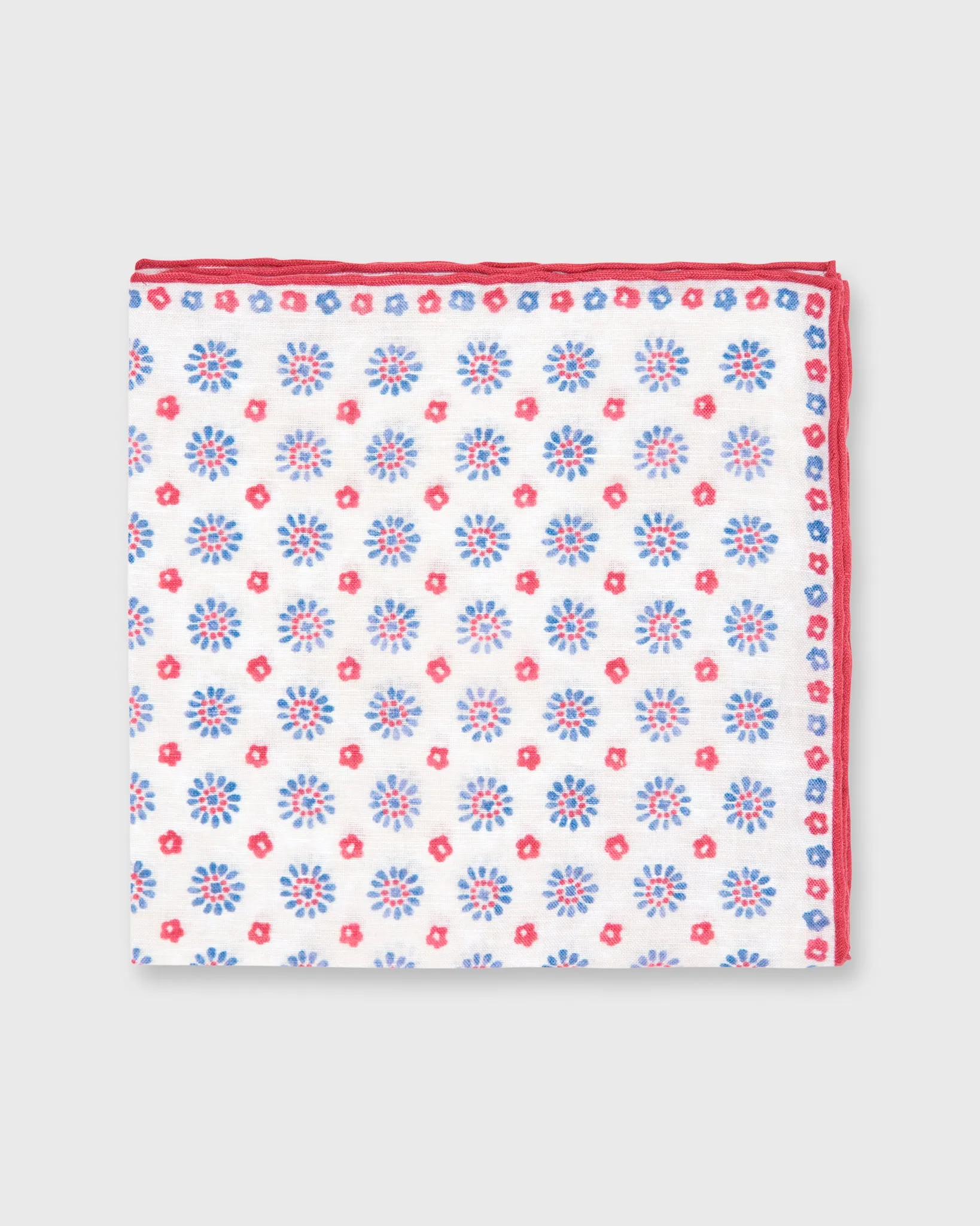 Cotton/Linen Print Pocket Square in Natural/Red/Navy Floral