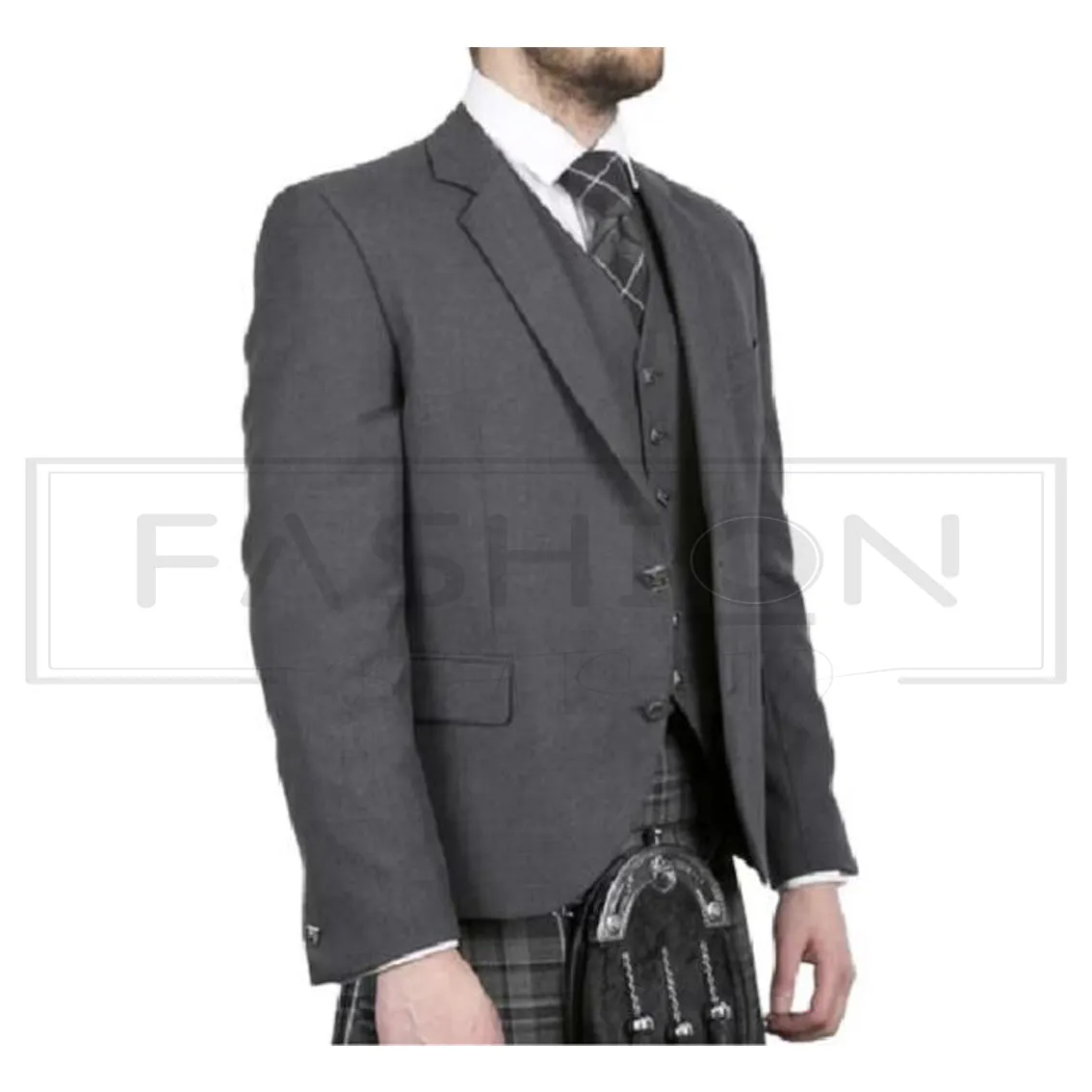 Crail Charcoal Grey Scottish Kilt Jacket with Waistcoat Men Wedding Jacket