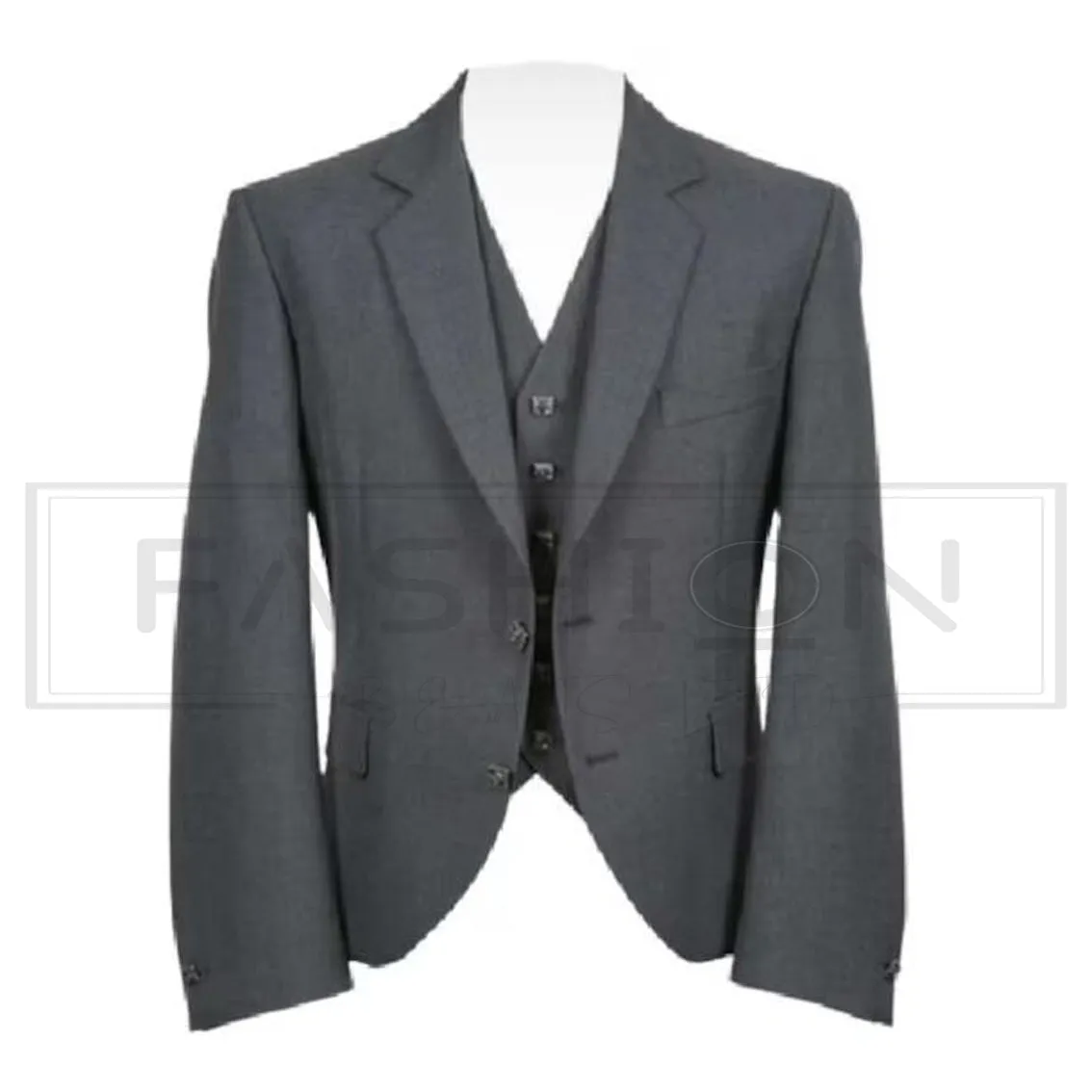 Crail Charcoal Grey Scottish Kilt Jacket with Waistcoat Men Wedding Jacket