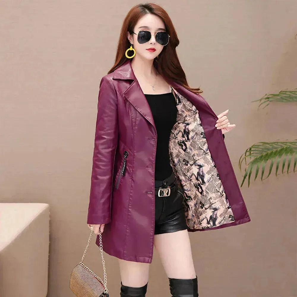 Elegant Fashion Slim fit Long Sleeve Leather Mini Blazer Dress