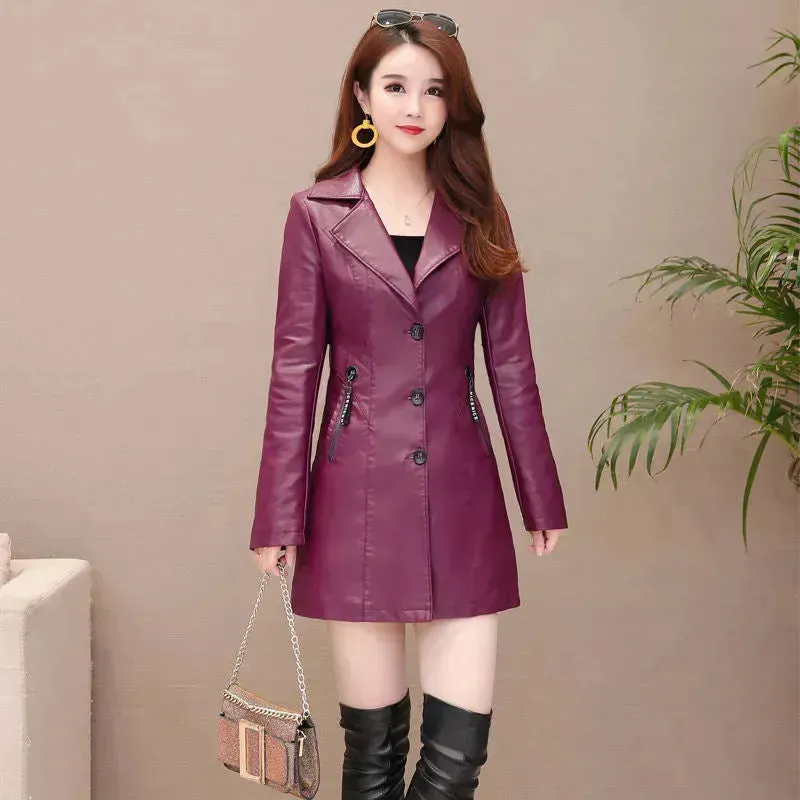 Elegant Fashion Slim fit Long Sleeve Leather Mini Blazer Dress