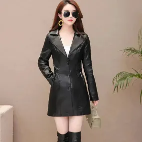 Elegant Fashion Slim fit Long Sleeve Leather Mini Blazer Dress