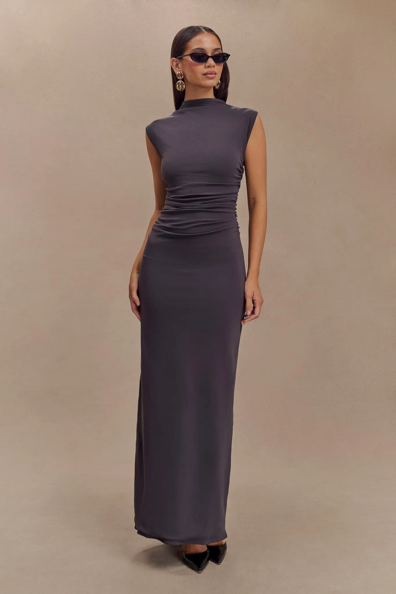 Elliot High Neck Sleeveless Maxi Dress - Dark Charcoal