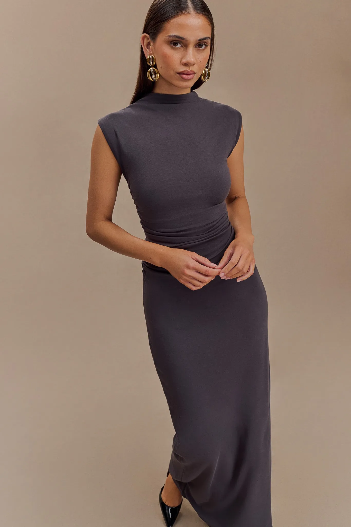 Elliot High Neck Sleeveless Maxi Dress - Dark Charcoal