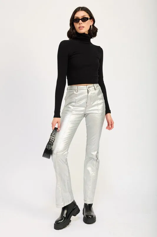 Emory Park Silver Metallic Flared Leg Pants