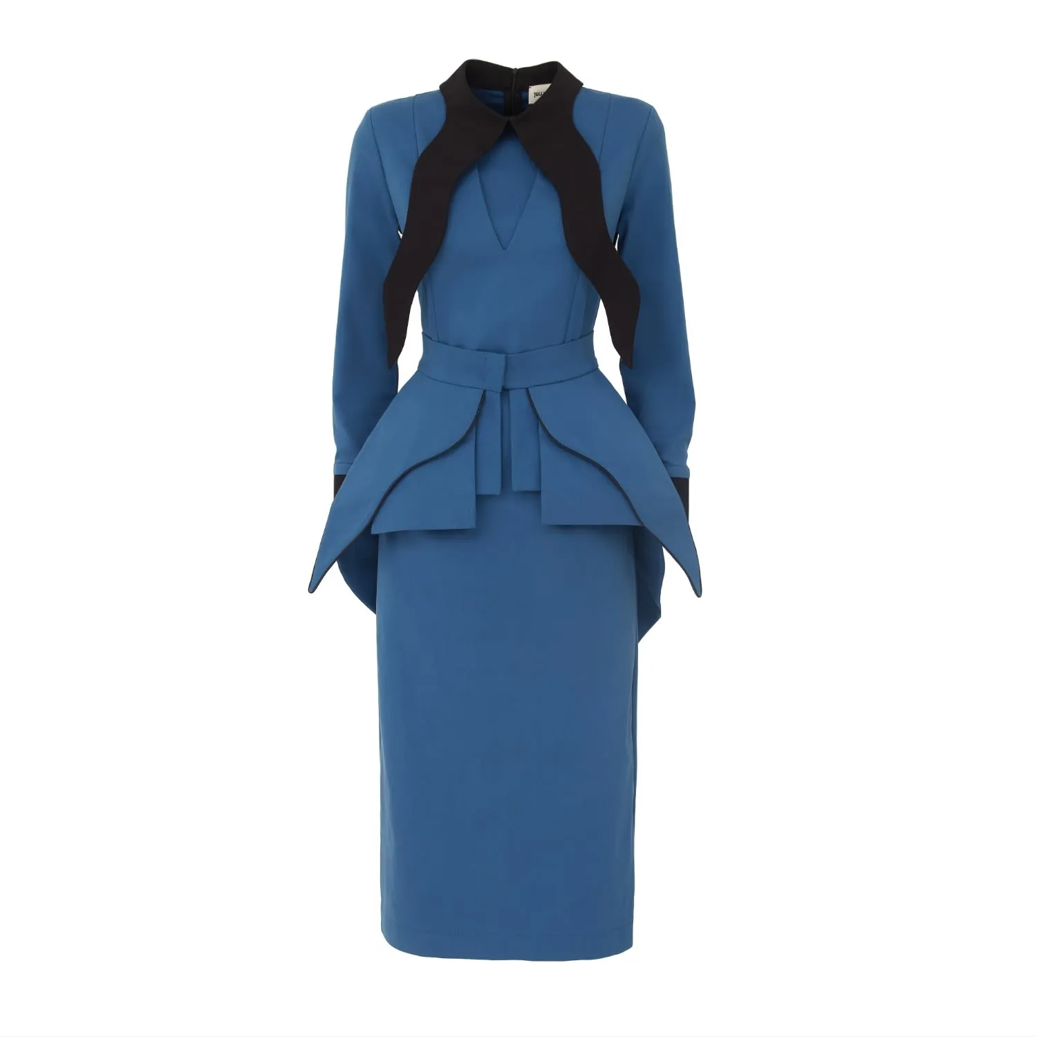 Evening Peplum Belted Dress Blue - Two-Piece Set