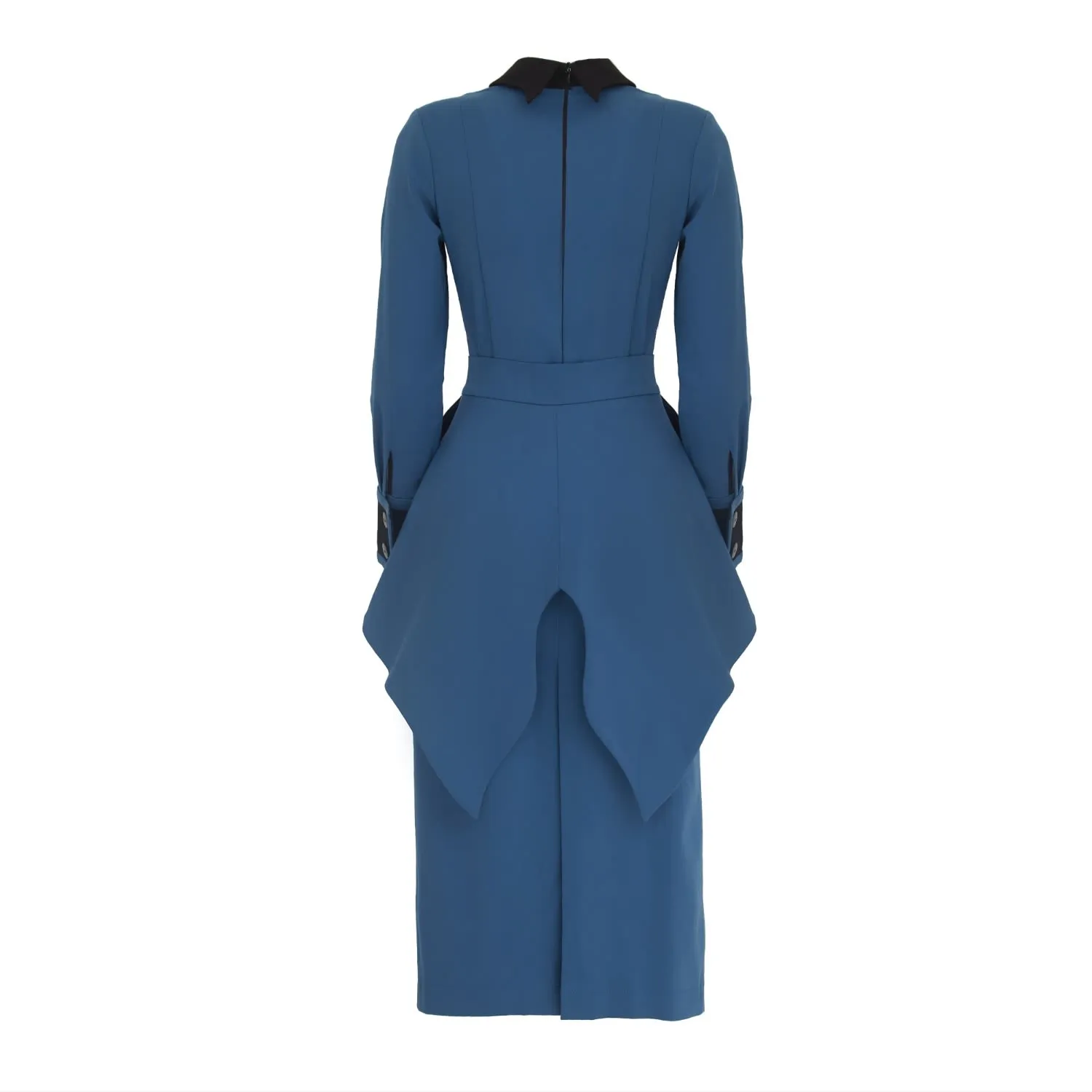 Evening Peplum Belted Dress Blue - Two-Piece Set