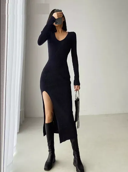 Fall Feelings Ribbed Bodycon Midi Dress