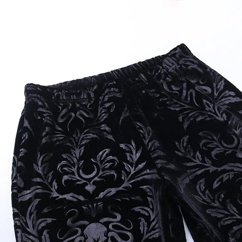 Flared Goth Embossed Velvet Pants