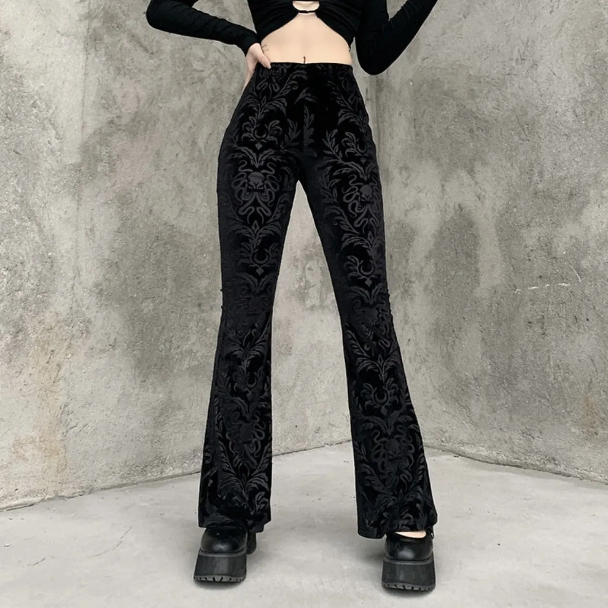 Flared Goth Embossed Velvet Pants