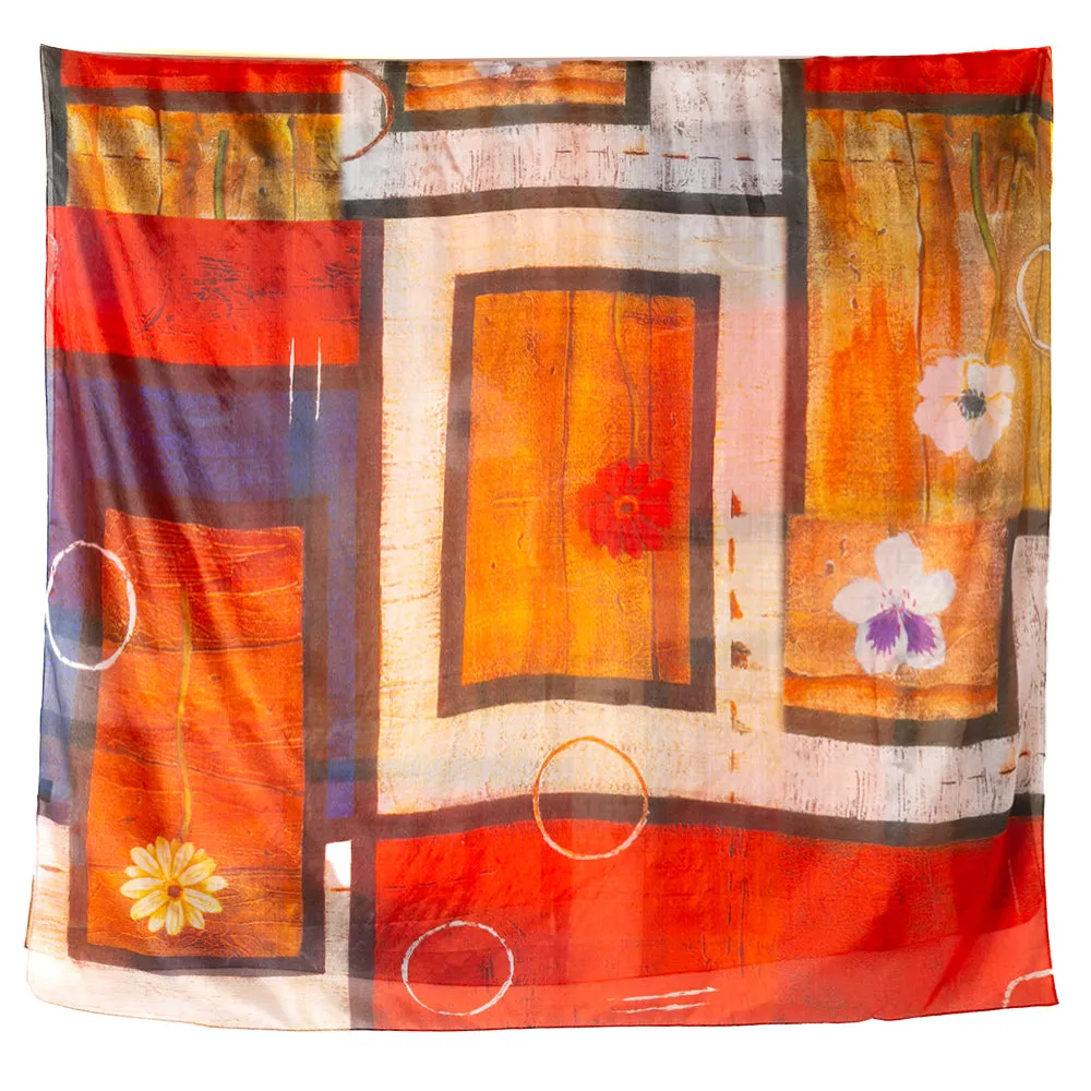 Flower Print Red Silk Scarf