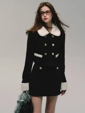 Fur Collar Double Button Short Coat ＆ Skirt