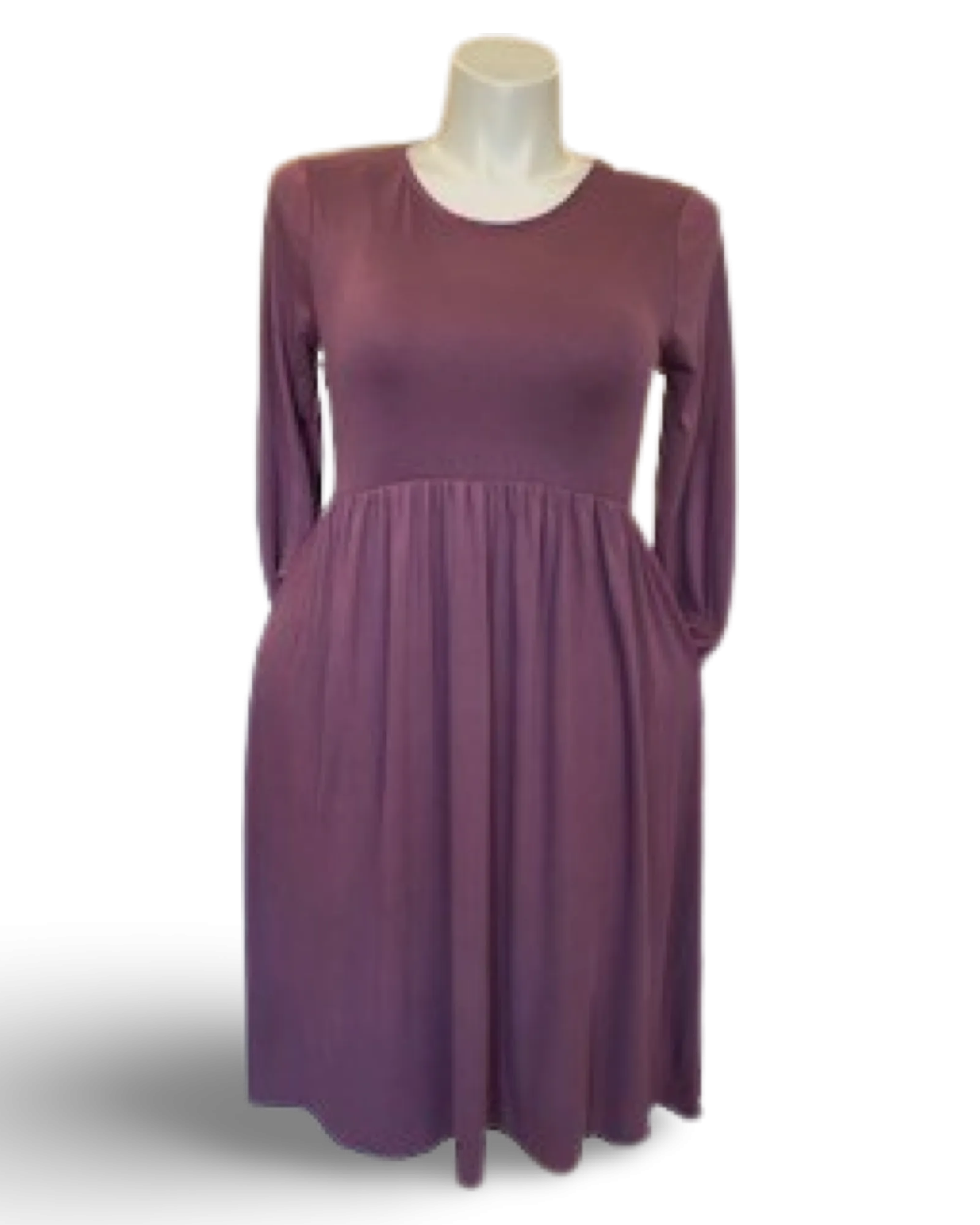 Gathered Waist Pocketed Midi Dress in Smokey Plum