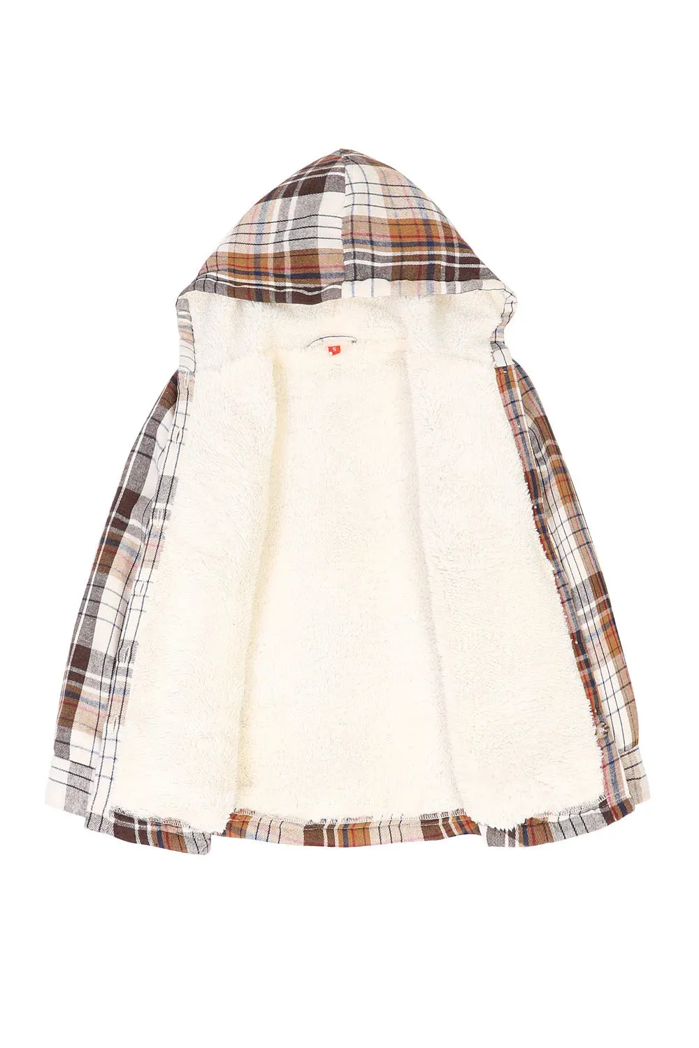 Girls Hooded Plaid Flannel Shirt Jacket,Sherpa Lined