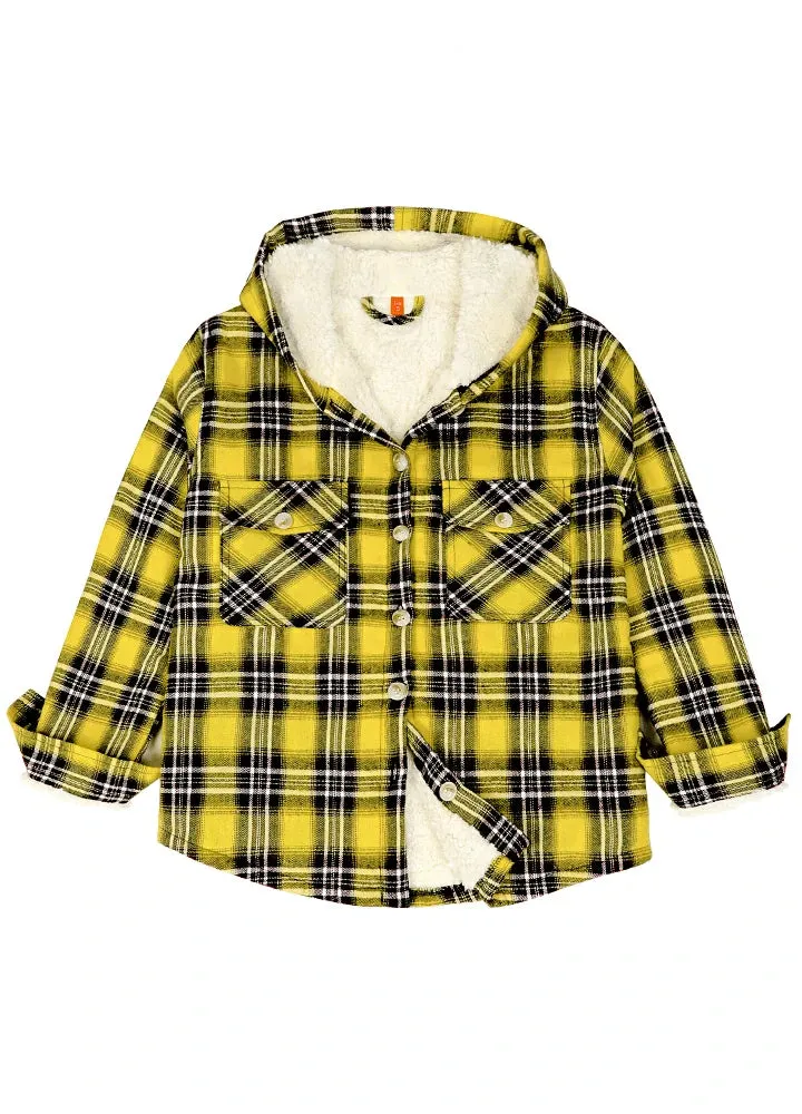 Girls Hooded Plaid Flannel Shirt Jacket,Sherpa Lined