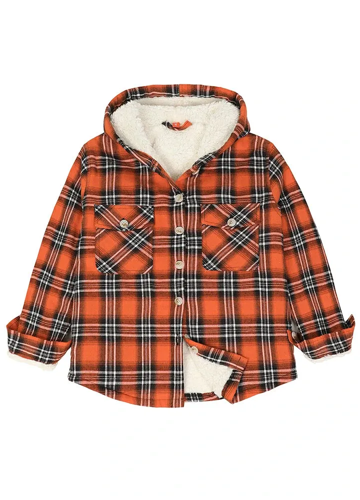 Girls Hooded Plaid Flannel Shirt Jacket,Sherpa Lined